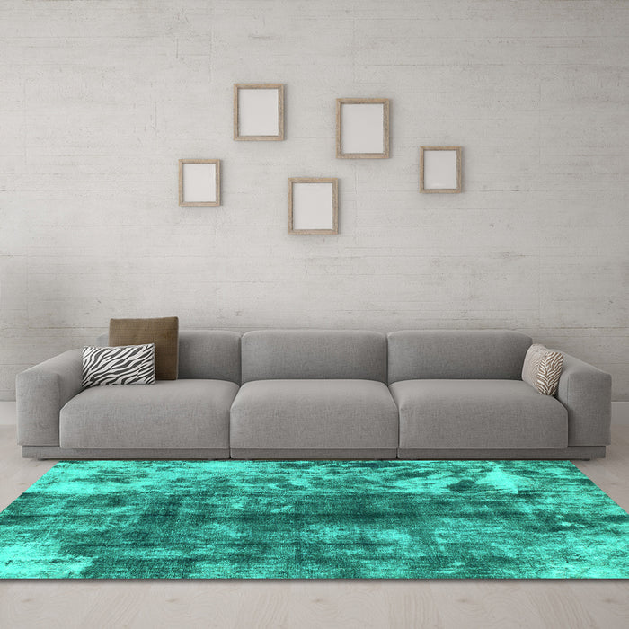 Machine Washable Abstract Turquoise Modern Area Rugs in a Living Room,, wshabs849turq