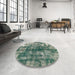 Round Machine Washable Abstract Dark Sea Green Rug in a Office, wshabs849