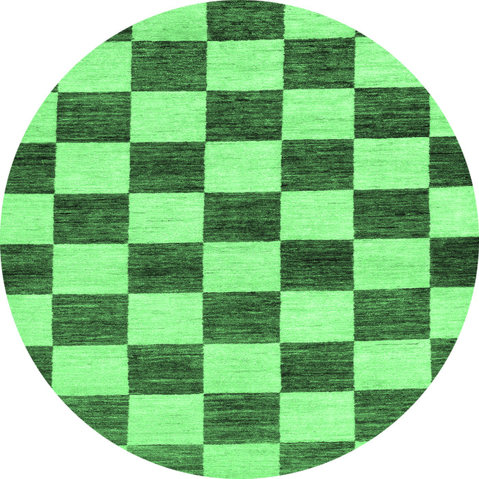 Round Machine Washable Checkered Emerald Green Modern Area Rugs, wshabs84emgrn
