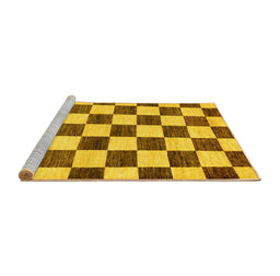 Sideview of Machine Washable Checkered Yellow Modern Rug, wshabs84yw