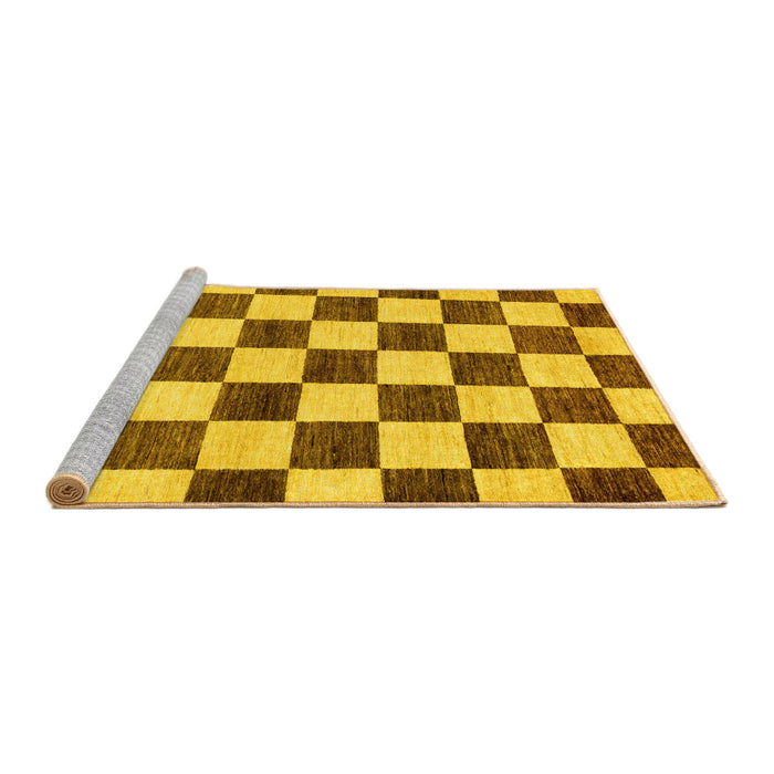 Sideview of Machine Washable Checkered Yellow Modern Rug, wshabs84yw