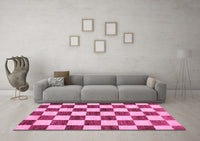 Machine Washable Checkered Pink Modern Rug, wshabs84pnk