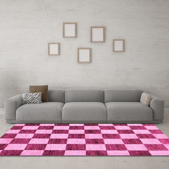 Machine Washable Checkered Pink Modern Rug in a Living Room, wshabs84pnk