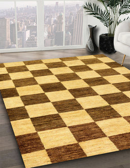 Abstract Bright Gold Yellow Checkered Rug in Family Room, abs84