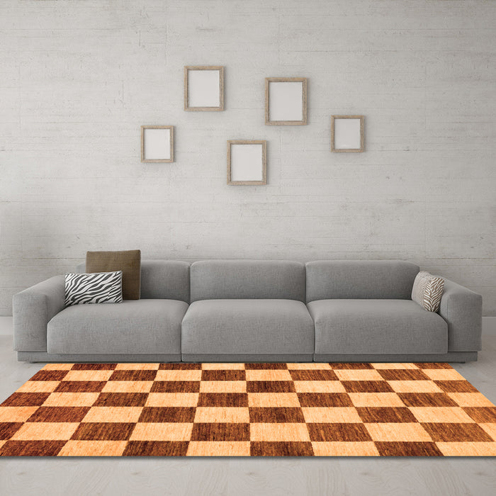 Machine Washable Checkered Orange Modern Area Rugs in a Living Room, wshabs84org