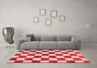 Machine Washable Checkered Red Modern Rug, wshabs84red