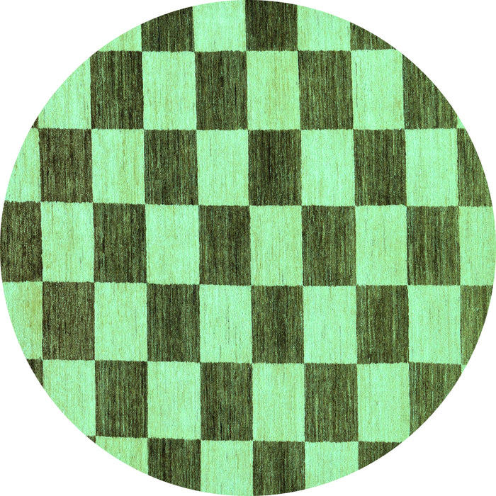 Round Machine Washable Checkered Turquoise Modern Area Rugs, wshabs84turq