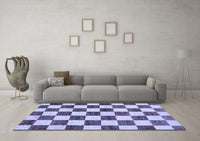 Machine Washable Checkered Blue Modern Rug, wshabs84blu