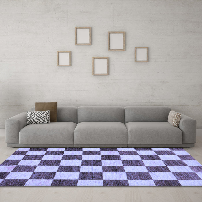 Machine Washable Checkered Blue Modern Rug in a Living Room, wshabs84blu