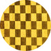 Round Machine Washable Checkered Yellow Modern Rug, wshabs84yw