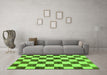 Machine Washable Checkered Green Modern Area Rugs in a Living Room,, wshabs84grn