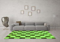 Machine Washable Checkered Green Modern Rug, wshabs84grn