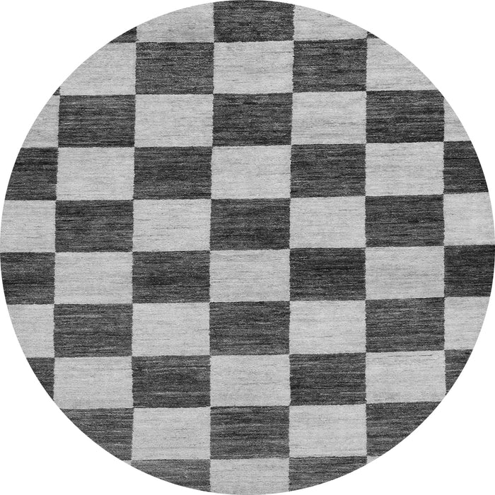 Round Machine Washable Checkered Gray Modern Rug, wshabs84gry