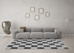 Machine Washable Checkered Gray Modern Rug in a Living Room,, wshabs84gry