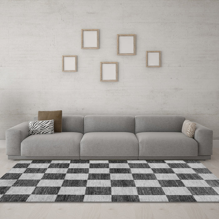 Machine Washable Checkered Gray Modern Rug in a Living Room,, wshabs84gry