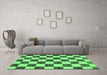 Machine Washable Checkered Emerald Green Modern Area Rugs in a Living Room,, wshabs84emgrn