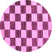 Round Machine Washable Checkered Purple Modern Area Rugs, wshabs84pur