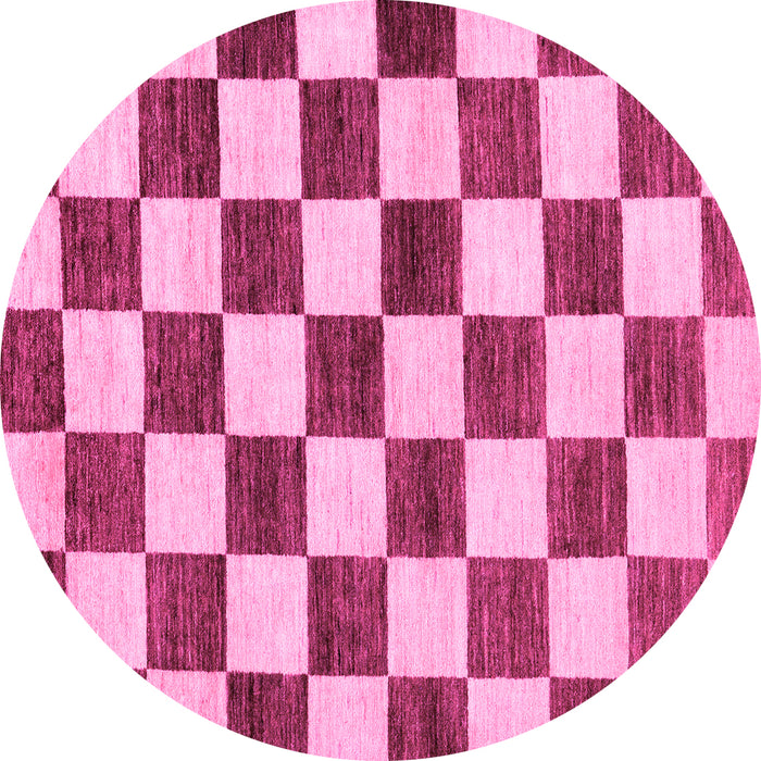 Round Machine Washable Checkered Pink Modern Rug, wshabs84pnk