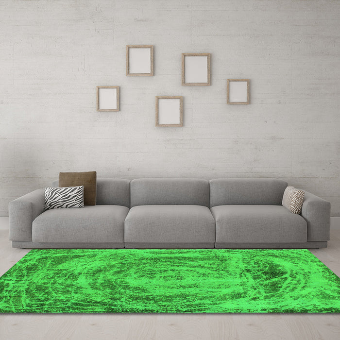 Machine Washable Abstract Green Modern Area Rugs in a Living Room,, wshabs850grn