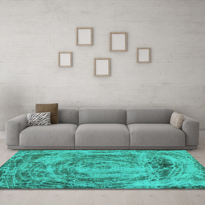 Machine Washable Abstract Turquoise Modern Area Rugs in a Living Room,, wshabs850turq