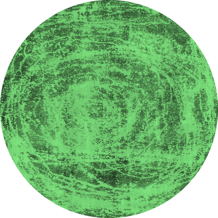 Round Machine Washable Abstract Emerald Green Modern Area Rugs, wshabs850emgrn