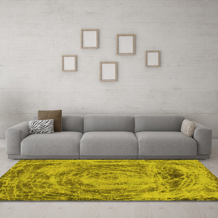 Machine Washable Abstract Yellow Modern Rug in a Living Room, wshabs850yw