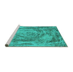 Sideview of Machine Washable Abstract Turquoise Modern Area Rugs, wshabs850turq