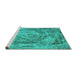 Sideview of Machine Washable Abstract Turquoise Modern Area Rugs, wshabs850turq