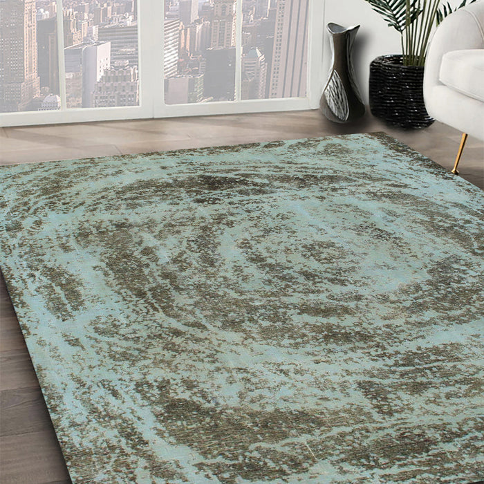 Abstract Dark Sea Green Modern Rug in Family Room, abs850