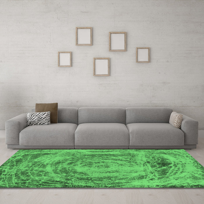Machine Washable Abstract Emerald Green Modern Area Rugs in a Living Room,, wshabs850emgrn