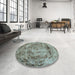 Round Machine Washable Abstract Dark Sea Green Rug in a Office, wshabs850