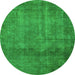 Round Machine Washable Abstract Green Modern Area Rugs, wshabs851grn