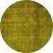 Round Machine Washable Abstract Yellow Modern Rug, wshabs851yw