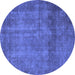 Round Machine Washable Abstract Blue Modern Rug, wshabs851blu