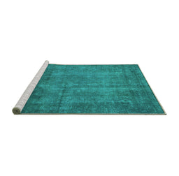 Sideview of Machine Washable Abstract Turquoise Modern Area Rugs, wshabs851turq