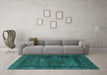 Machine Washable Persian Turquoise Bohemian Area Rugs in a Living Room,, wshabs852turq