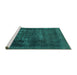 Sideview of Machine Washable Persian Turquoise Bohemian Area Rugs, wshabs852turq