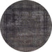 Round Abstract Black Persian Rug, abs852