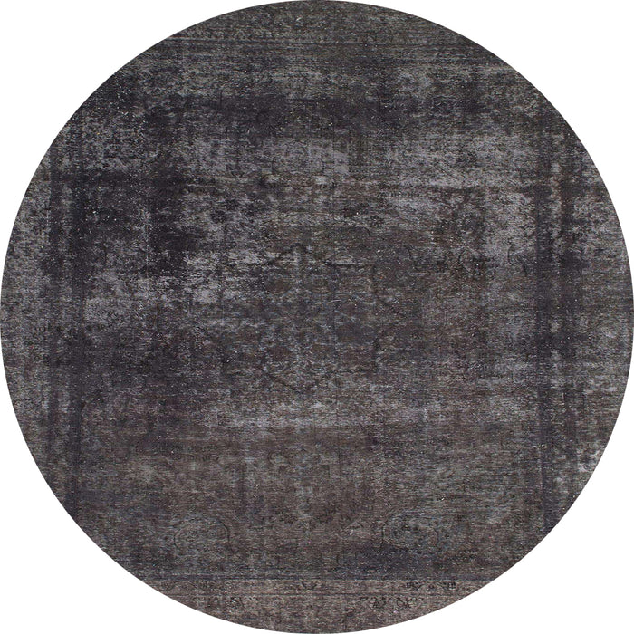 Round Machine Washable Abstract Black Rug, wshabs852