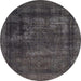 Round Machine Washable Abstract Black Rug, wshabs852
