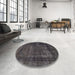 Round Machine Washable Abstract Black Rug in a Office, wshabs852