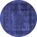Round Machine Washable Persian Blue Bohemian Rug, wshabs852blu