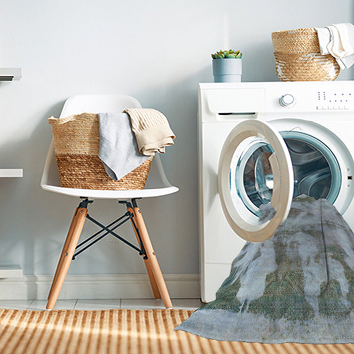 Machine Washable Abstract Slate Gray Rug in a Washing Machine, wshabs853