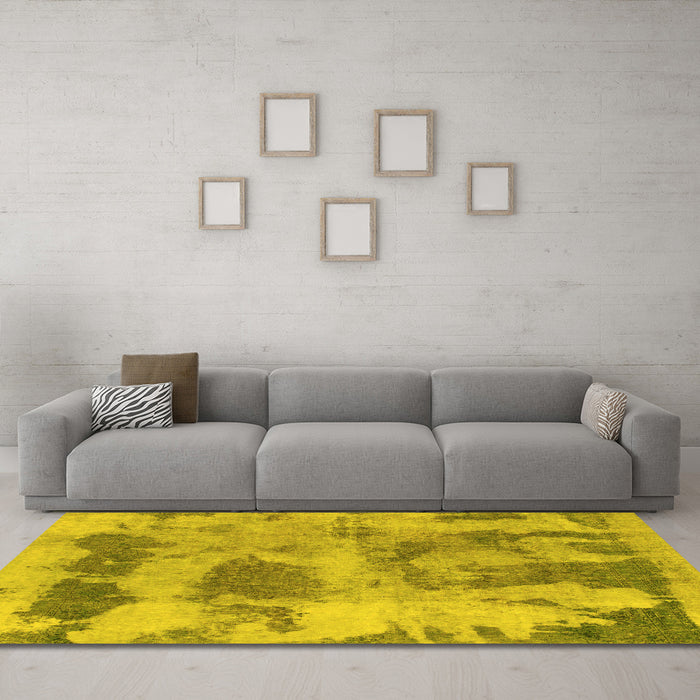 Machine Washable Abstract Yellow Modern Rug in a Living Room, wshabs853yw