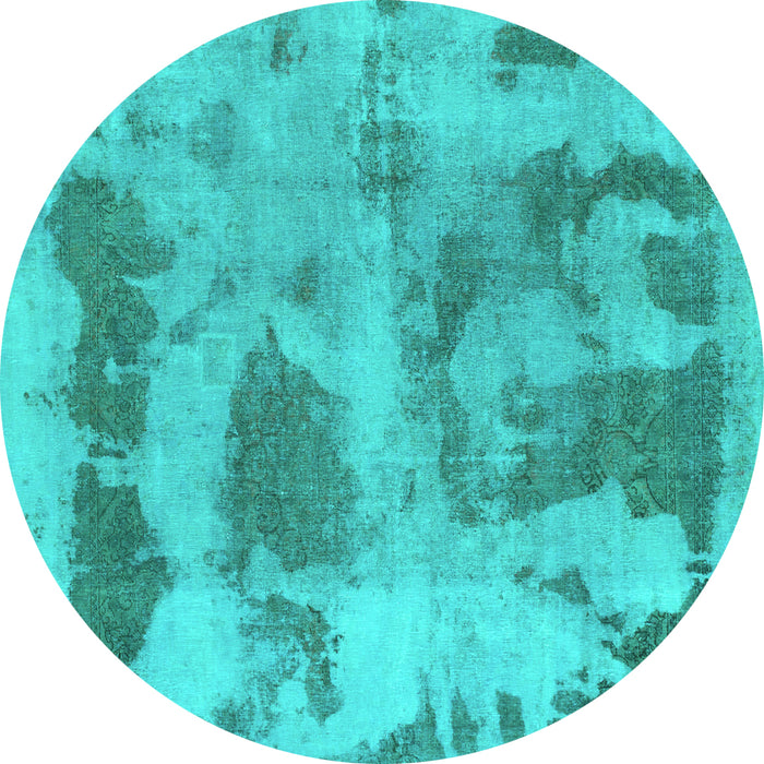 Round Machine Washable Abstract Turquoise Modern Area Rugs, wshabs853turq