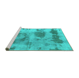 Sideview of Machine Washable Abstract Turquoise Modern Area Rugs, wshabs853turq