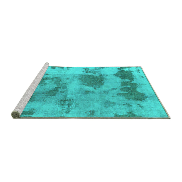 Sideview of Machine Washable Abstract Turquoise Modern Area Rugs, wshabs853turq