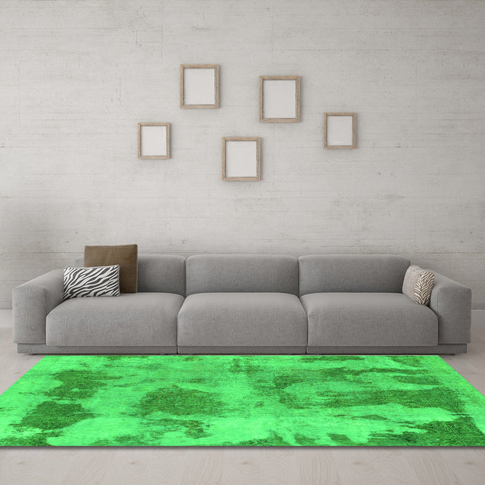Machine Washable Abstract Green Modern Area Rugs in a Living Room,, wshabs853grn