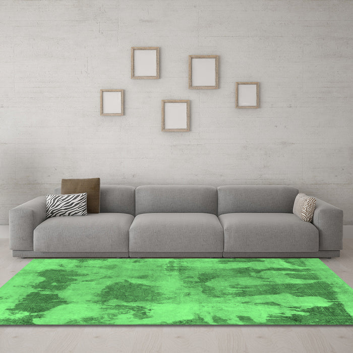 Machine Washable Abstract Emerald Green Modern Area Rugs in a Living Room,, wshabs853emgrn