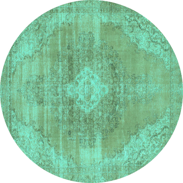 Round Machine Washable Abstract Turquoise Modern Area Rugs, wshabs854turq
